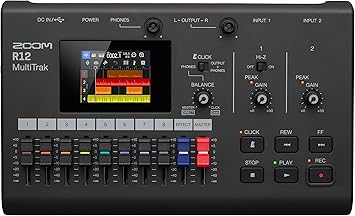 Zoom R12 Multi-Track Portable Recorder for Musicians, with 2 XLR/TRS Combo Inputs, 8 Tracks, Touchscreen, Onboard Editing, Effects, Drum Loops, Battery Powered, USB Audio Interface