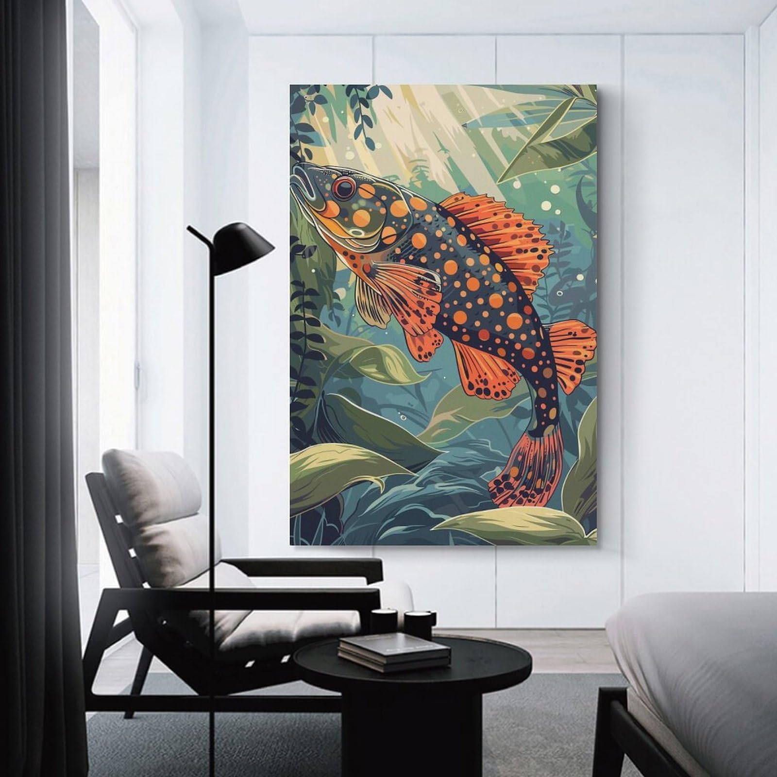 Junmoney Unframe-Style-21 Wall Picture Print Spotted Fish In Lush Underwater Scene, 24X36inch(60X90cm), For Wall Displays, Bedrooms Or Room Updates, Wall Decor Suited To Curated Displays