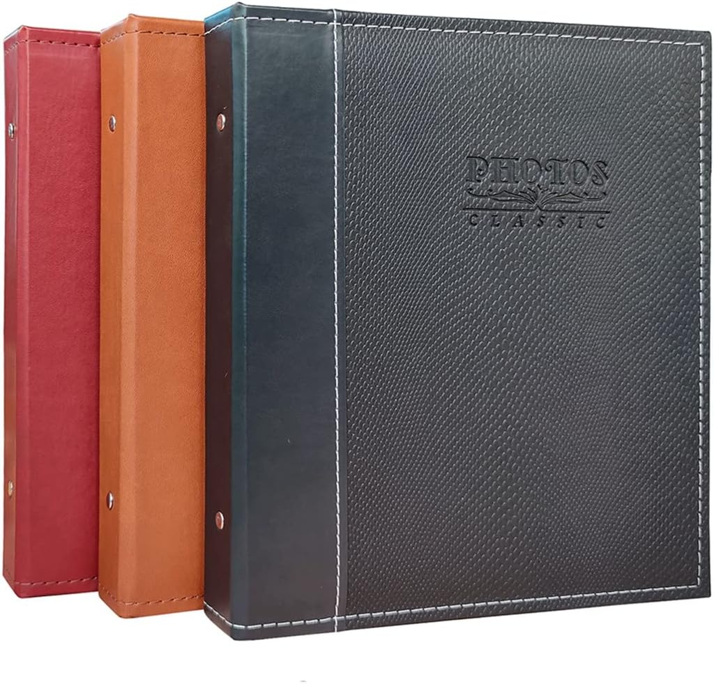 Self-Adhesive Photo Album Leather Photo Album Album Photo Pocket Storage Book 7-inch Photo Album Book Used for Wedding Guest Anniversary (Color : Brown Size : 24x28x5cm) (Black 24x28x5cm)