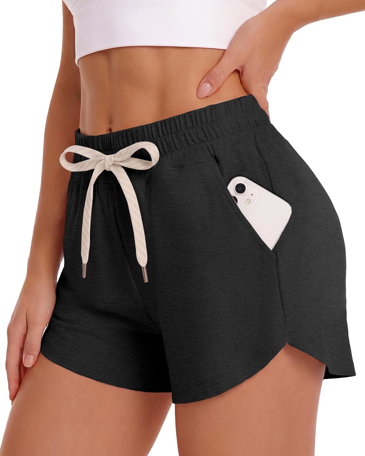CAMPSNAIL Athletic Shorts for Women - Workout Casual High Waisted Black Sweat Shorts Comfy for Running Gym Lounge Summer