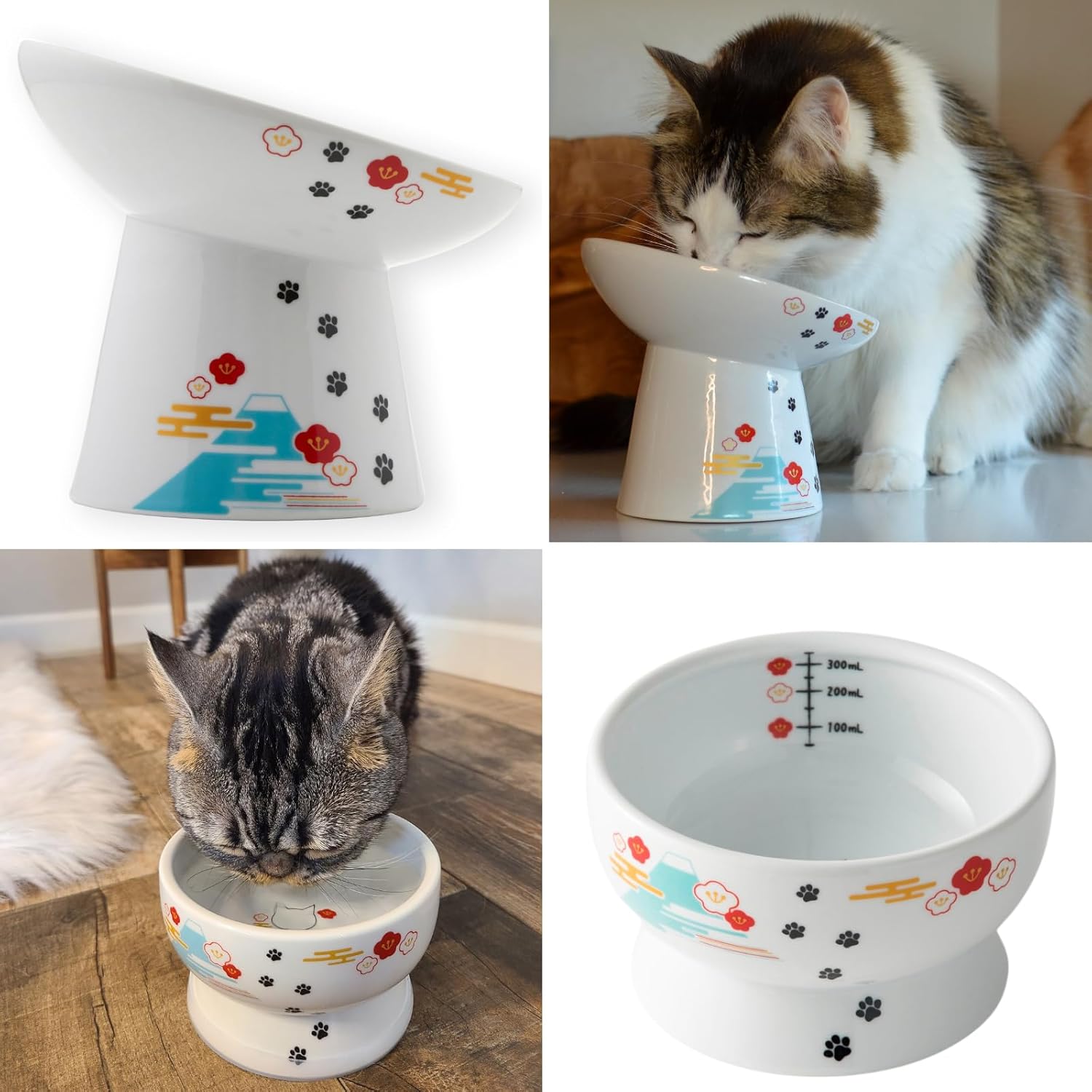 Tilted Stress Free Raised Cat Food Bowl and Water Bowl Bundle (Fuji Limited Edition)