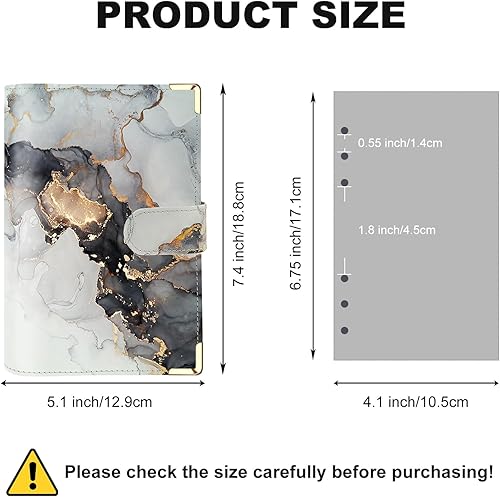 Miniatura 48 de Carpeta A5 recargable de piel sintética con 6 anillas, cubierta para cuaderno pequeño para papel de relleno A5, cubierta de planificador personal