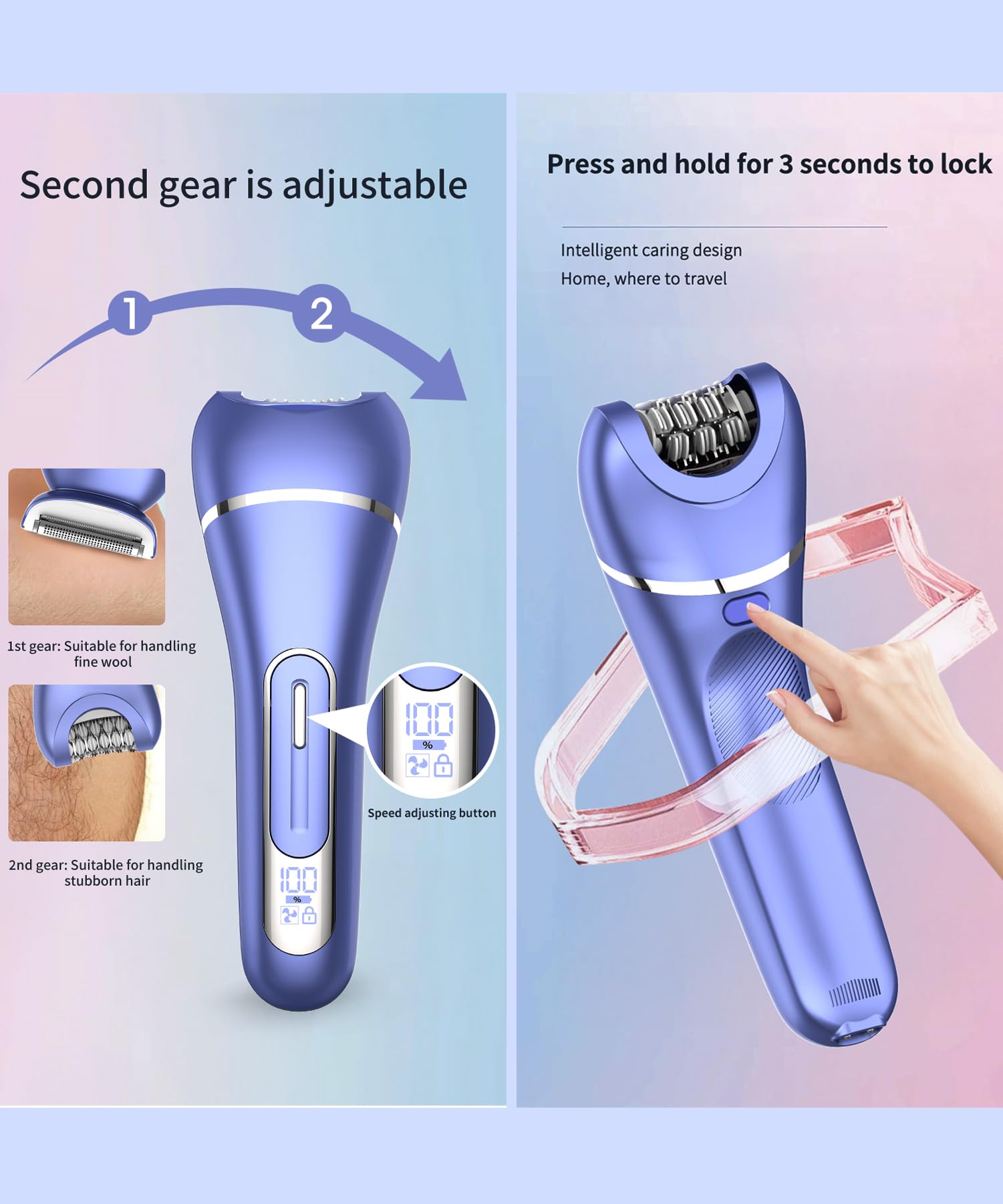Rasoio intimo 7 in 1 per donne, elettrico, per la rimozione dei peli del viso con LED ad asciugatura bagnata, rasoio da donna a 2 velocità, rasoio elettrico a batteria da donna per zona bikini