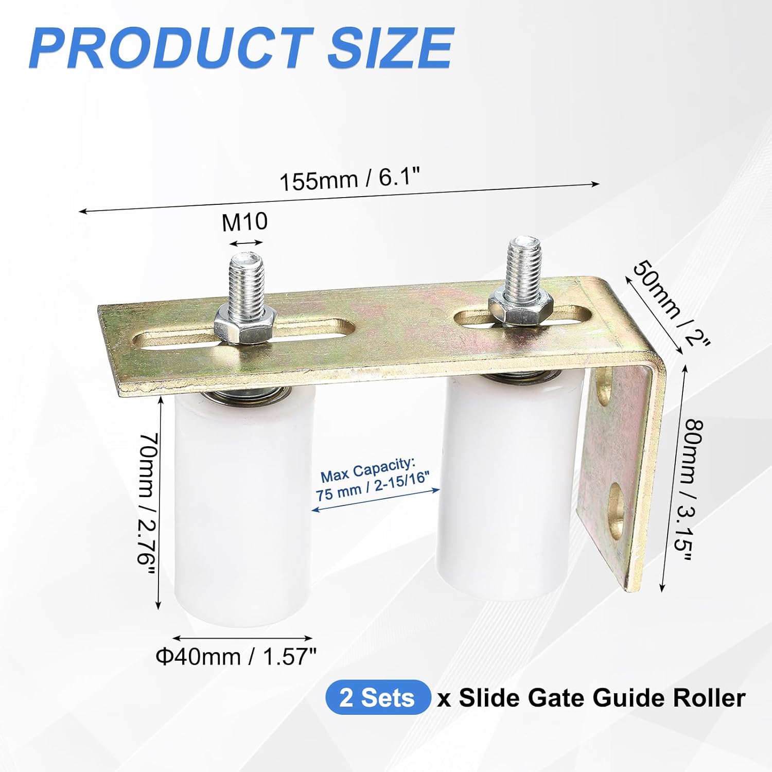uxcell 2Set Slide Gate Guide Roller, 3" Nylon Rollers Gate Support Assembly with L-Rear Post Bracket, Universal Sealed Ball Bearing Rolling Gate Guider for Sliding Door, White