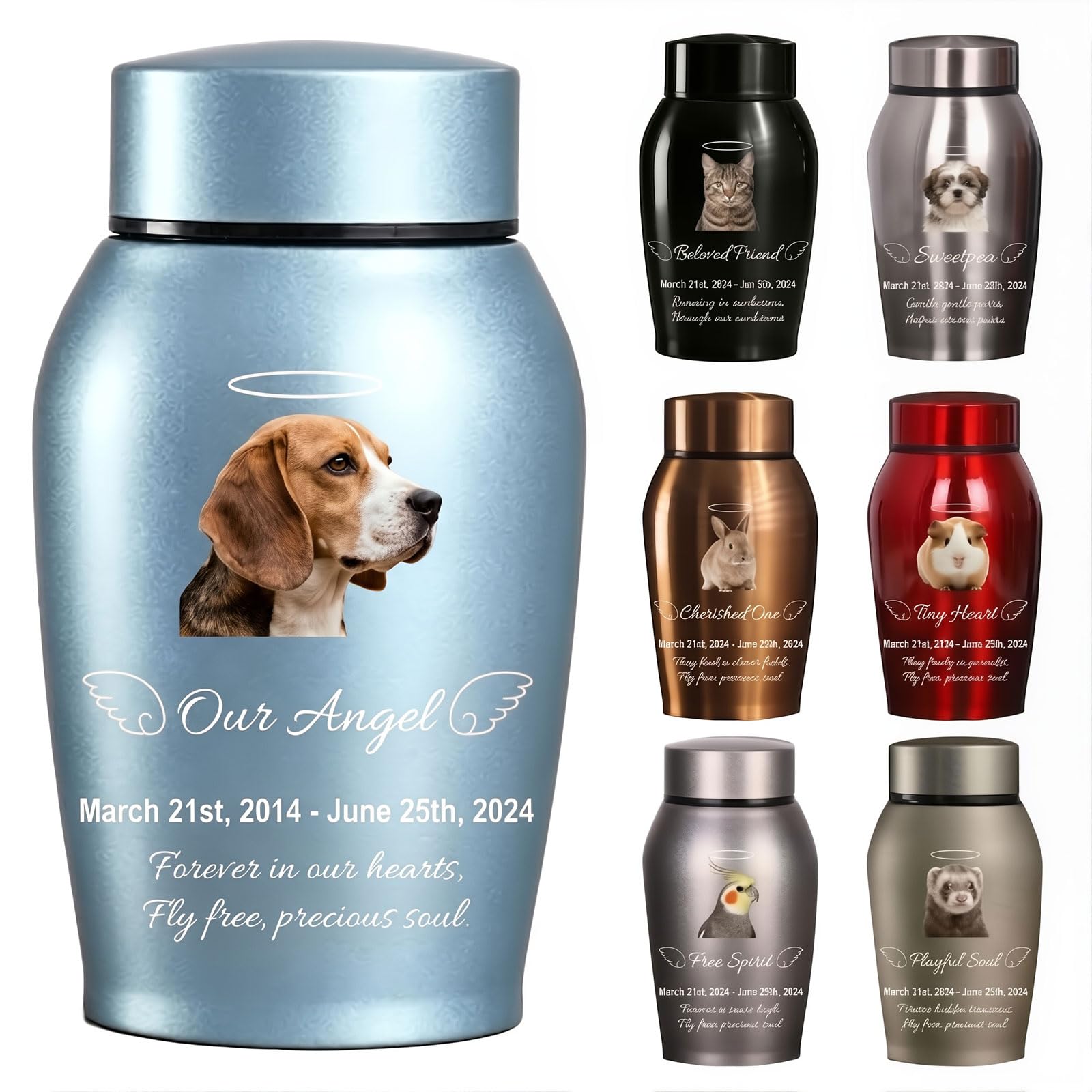 Quilia Personalised Keepsake Urns for Cats & Dogs | Custom Pet Urn with Name,Text and Photo | Personalised Memorials Pet Cremation Urn for Ashes (Titanium Steel)