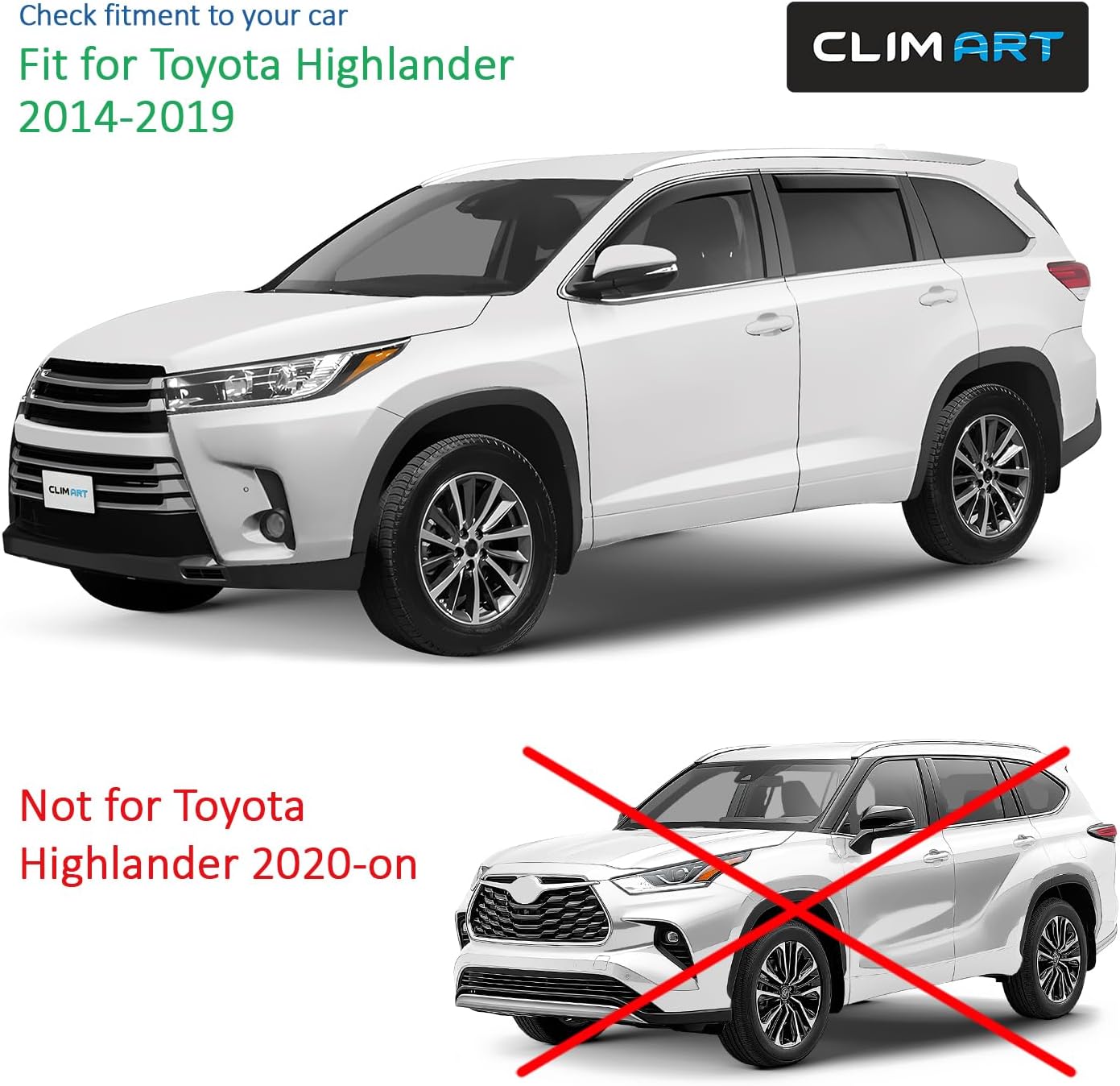 CLIM ART in-Channel Incredibly Durable Rain Guards Compatible with Toyota Highlander 2014-2019, Original Window Deflectors, Vent Window Visors, Vent Deflector, 4 pcs. - 614157