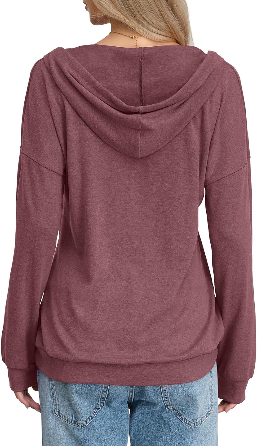 Womens V Neck Hoodie Lightweight Long Sleeve Sweatshirts Casual Loose Drawstring Pullover Fall Fashion Top 2026 - Image 5