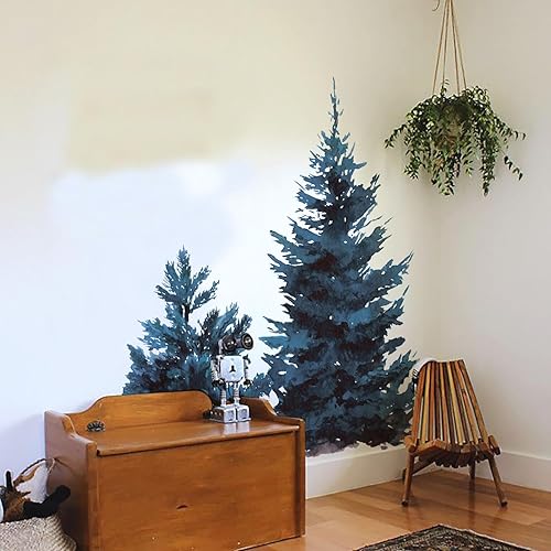 Calcomanías de pared de árboles enormes, autoadhesivas, de PVC, realista, árbol de pared, precortado, árbol de abeto azul, decoración de pared para