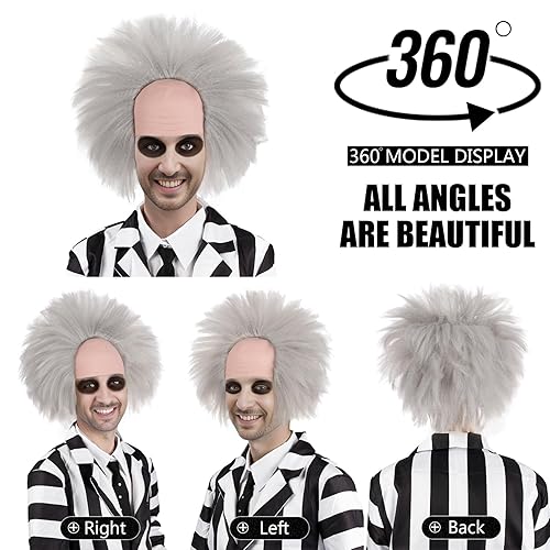 Miniatura 4 de MUPUL Betelgeuse Cosplay corto esponjoso ondulado payaso calvo peluca para fiesta de Halloween disfraz pelucas para adultos