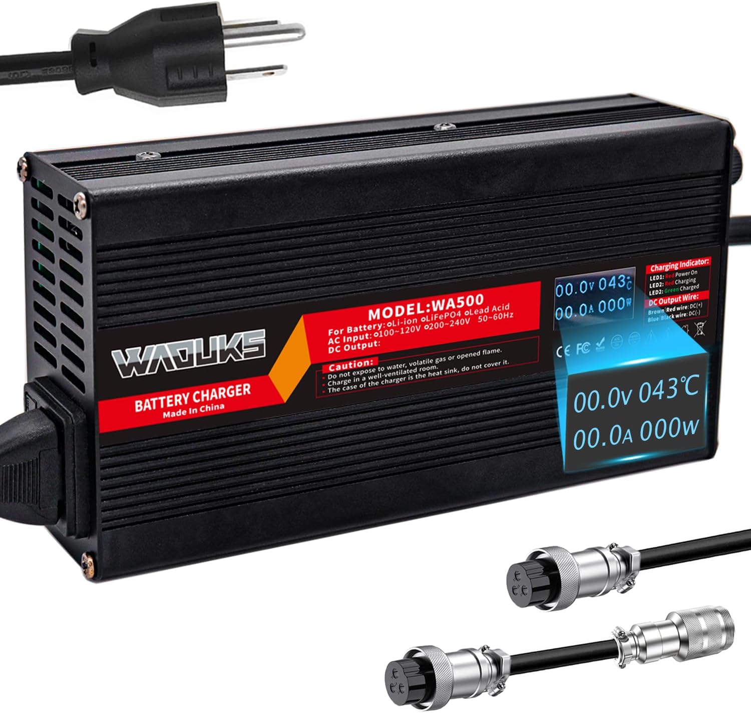 58.8V 8A Li-ion Battery Charger Used for 14S 51.8V 52V Lithium Battery with OLED Display Cooling Fan Smart Charge GX16-3pin 1+3- Connector