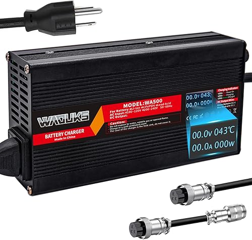 WAOUKS 58.8V 8A Li-ion Battery Charger Used for 14S 51.8V 52V Lithium Battery with OLED Display Cooling Fan Smart Charge GX16-3pin 1+3- Connector