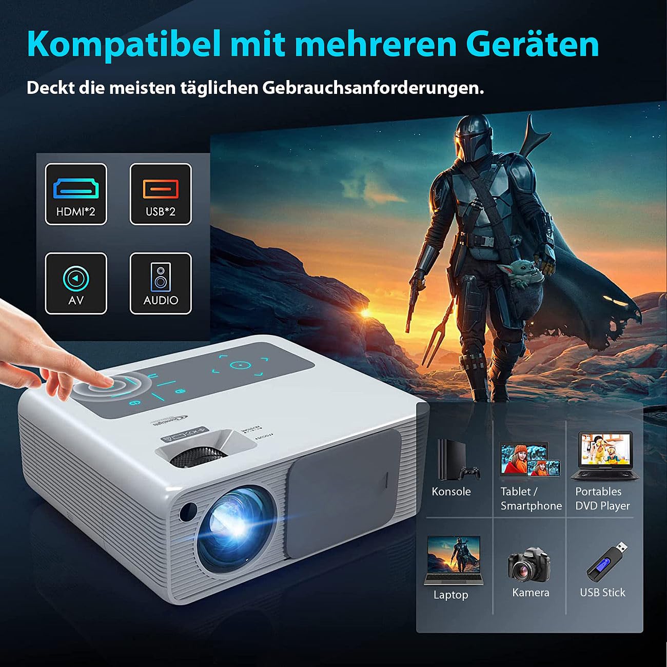 proyector con Reproductor Multimedia: WLAN-LED-LCD-Proyector, para Fire TV y Apple TV, Reproductor Multimedia, 1920 x 1080 píxeles (Full HD) (para Cine en casa, de Video)