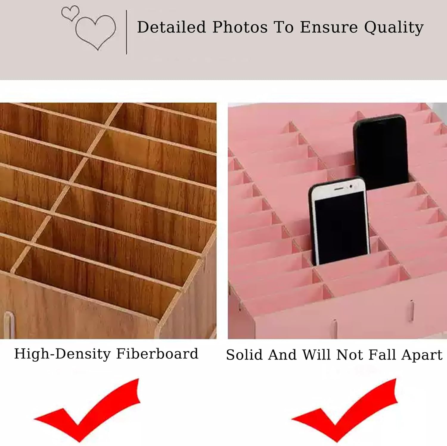 Mobile Phone Storage Box Transparent Acrylic Mobile Phone Security Locker with Key,Wooden Mobile Phone Storage Box - 45 Grids Desktop Locker, Trapezoidal Design, Easy to Move, Ideal for Scho