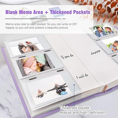 Miniatura 5 de Álbum de fotos para cámara Fujifilm Instax Mini, 180 bolsillos, álbum de fotos con espacio de escritura para Polaroid, cubierta de cuero, álbum de