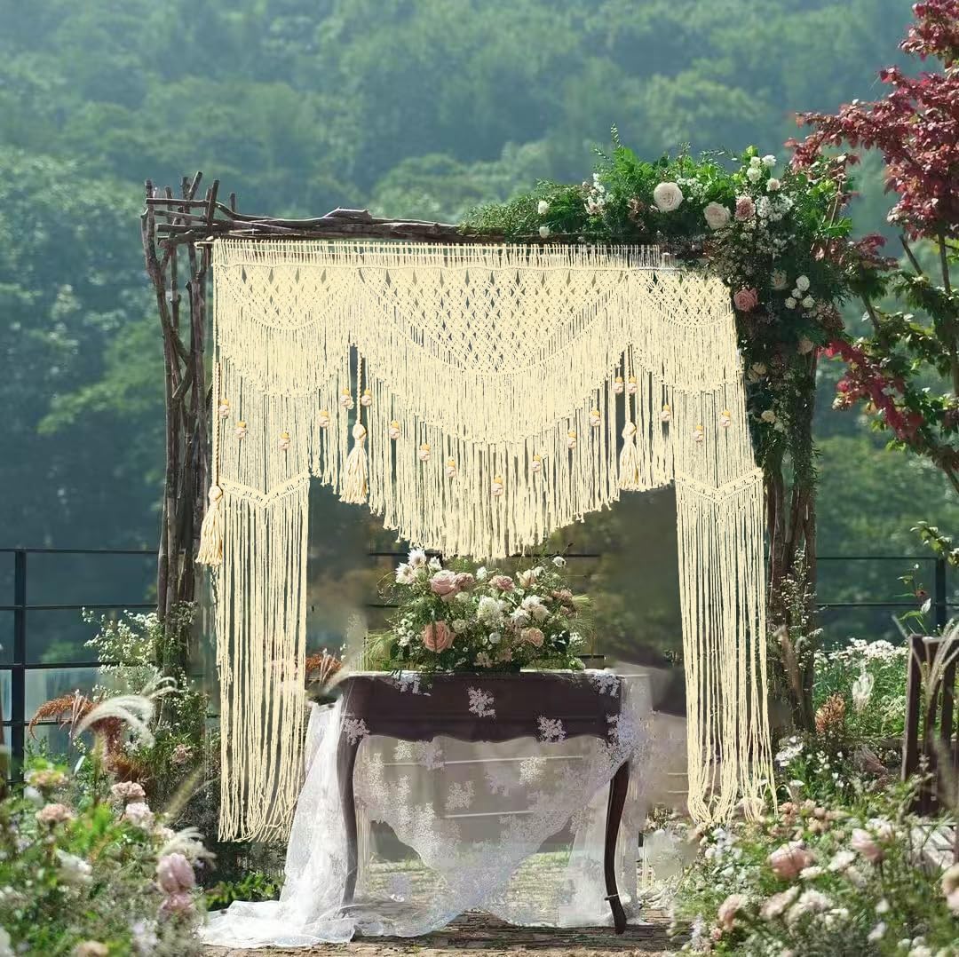kiido Large Macrame Wedding Backdrop for Arbor/Arch Bohemian Wall Hanging Decor Boho Tapestry Doorway/Window Curtains Room Divider-Luxury (78" Wx82 H)