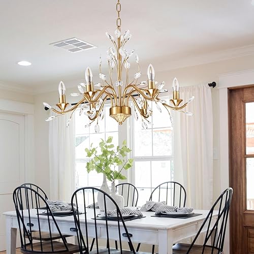 Miniatura 4 de Candelabros de cristal de 6 luces para comedor, lámpara de techo dorada en forma de rama, lámparas para dormitorio, pasillo, cocina, comedor,
