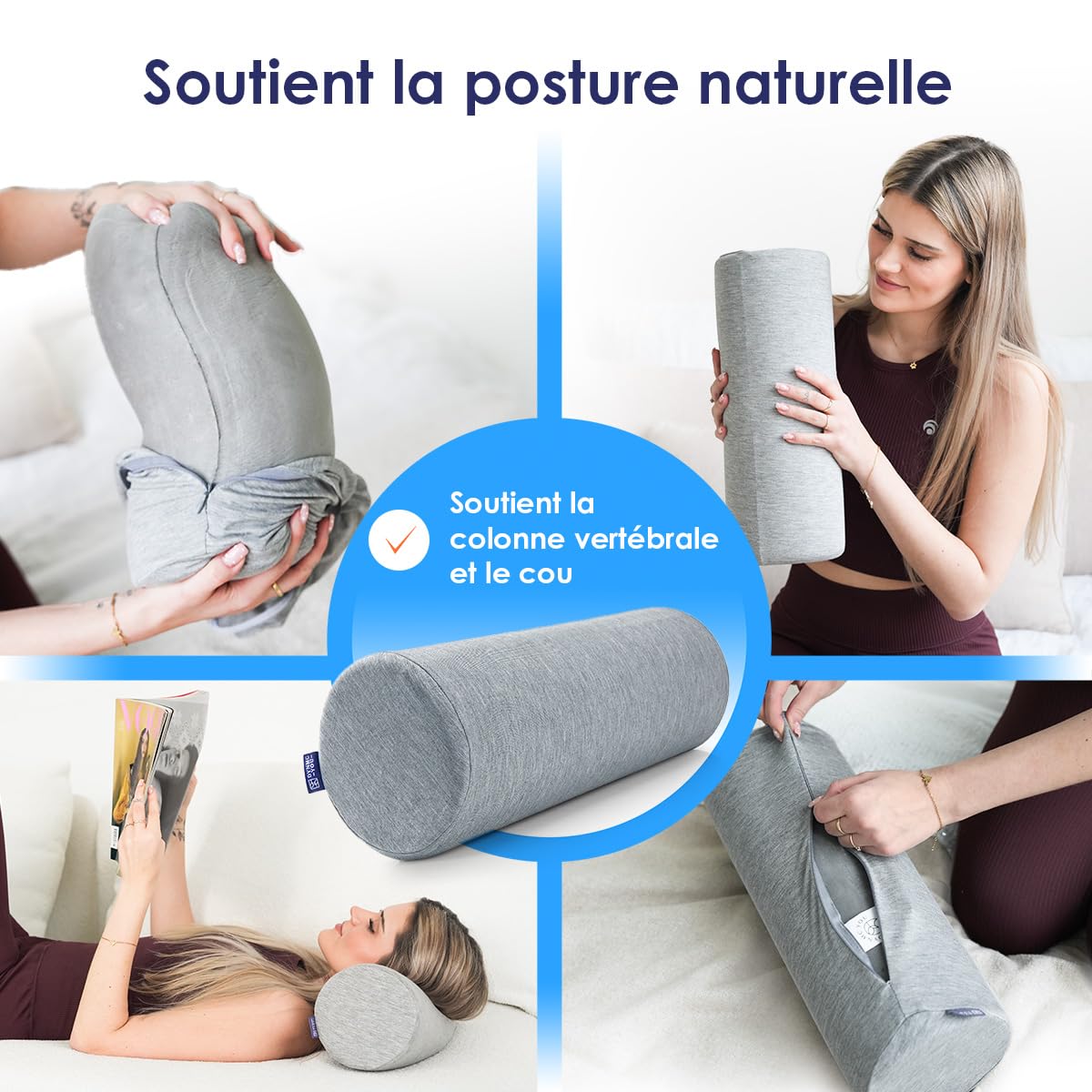 Traversin cervical 40 cm avec housse – coussin genoux & positionnement | Traversin en mousse à mémoire · pour nuque, genoux & jambes · positionnement · housse bambou lavable · OEKO-TEX
