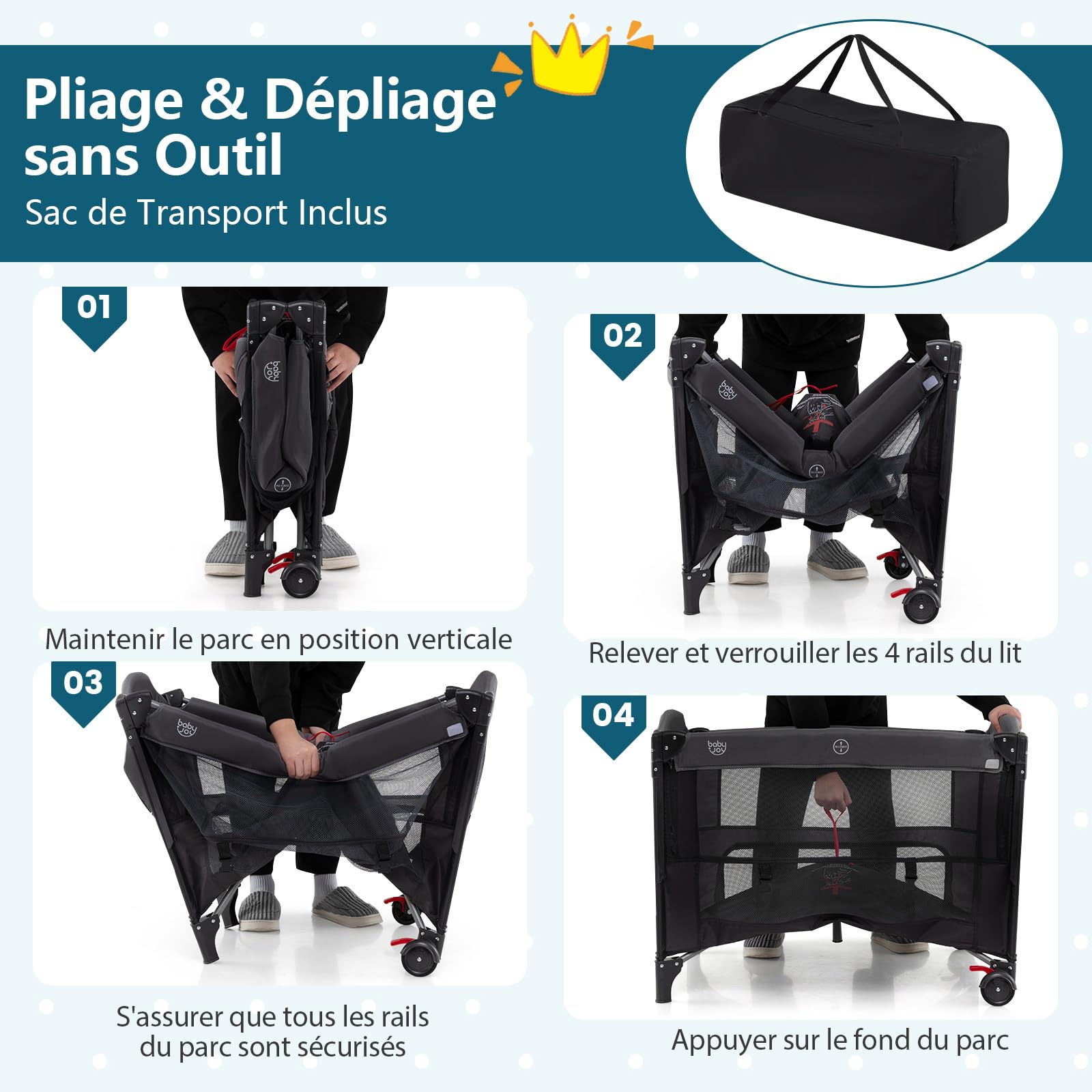 COSTWAY 5 en 1 Lit Parapluie Bébé avec Matelas Moustiquaire Table à Langer, Lit de Voyage Hauteurs Réglables, Charge Max 15kg 0-3 Ans
