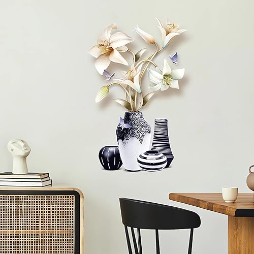 Miniatura 3 de sacinora - Calcomanías de pared con diseño floral de jarrón de lirio, calcomanías de pared extraíbles de vinilo para despegar y pegar para sala de