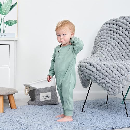 Miniatura 2 de Bafeicao Paquete de 23 unidades de mameluco liso acanalado de manga cortalarga para bebé, traje de punto para bebé