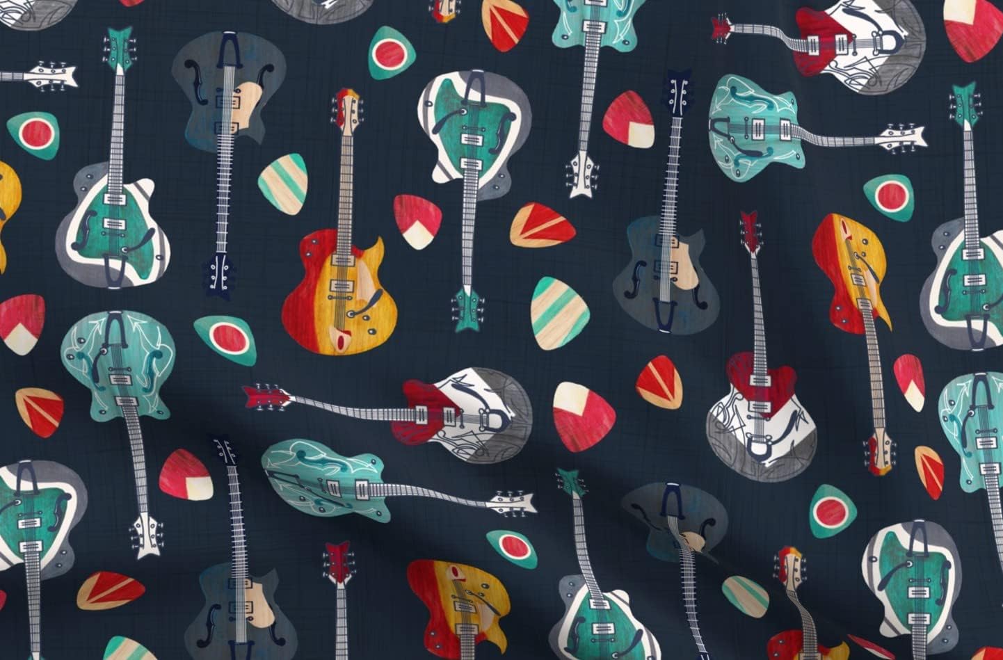 Spoonflower Fabric - Guitar Rock Retro Vintage Music Instrument Musical Talent Little Printed on Upholstery Velvet Fabric Fat Quarter - Upholstery Home Decor Bottomweight Apparel