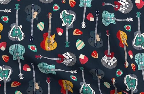 Miniatura 5 de Spoonflower Tela  Guitar Rock Retro Vintage Instrumento musical Talento Musical Pequeño Impreso en Petal Signature Tela de algodón por The Yard