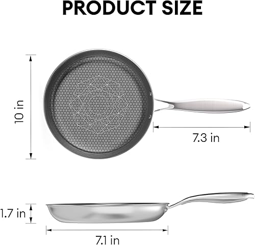 Miniatura 7 de COOKING KING - Sartén de acero inoxidable de 10 pulgadas, sartén híbrida antiadherente, sartén con revestimiento de 3 capas, distribución uniforme