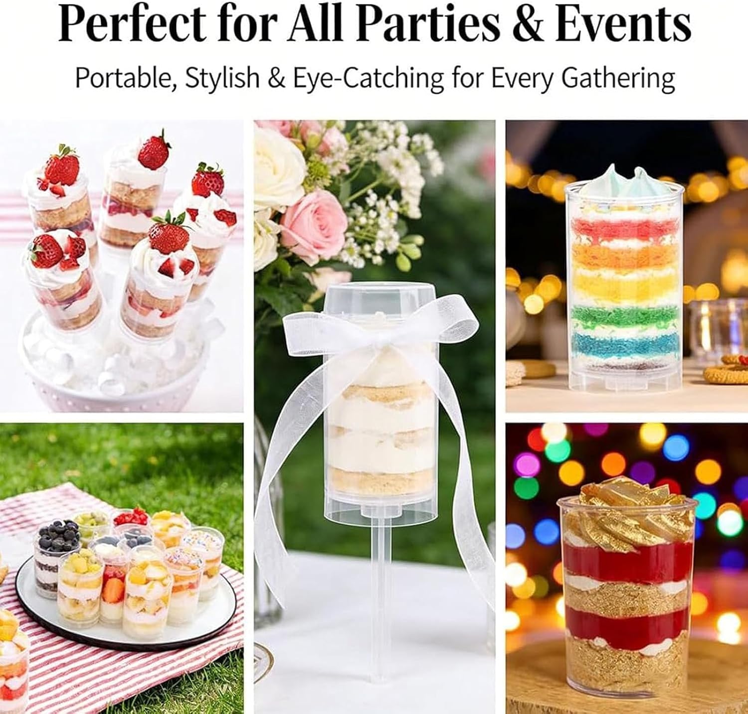 Cake Push Pop Containers with Lids, Clear Push Up Dessert Cups with Sticks & Bases, Reusable Clear Cake Shooter with Cutter Tool for Birthday, Wedding, Party & DIY Baking(50pcs)