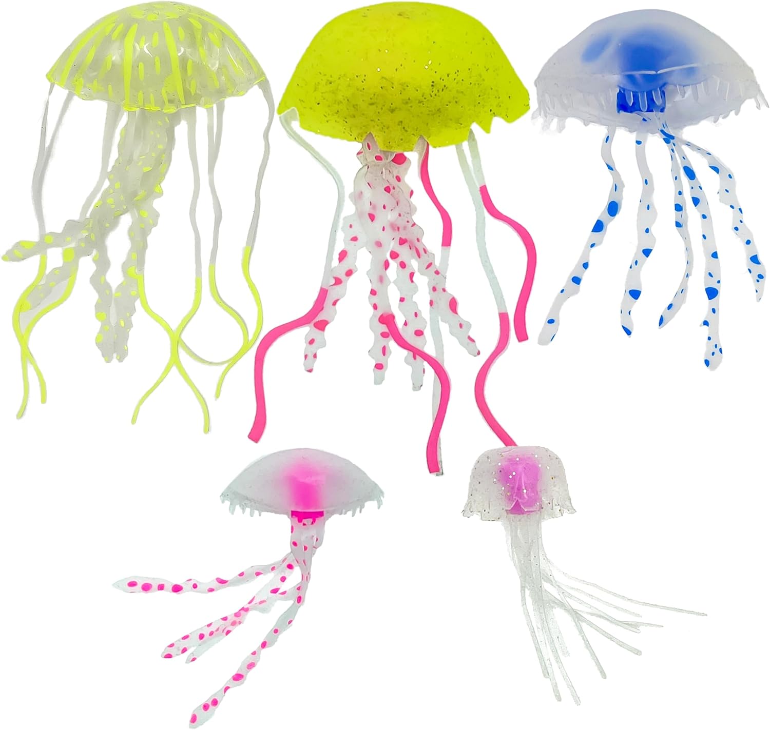 Fantasy Jellyfish for Jellyfish Lamps – Premium Set of 5 Multi Size & Color Fun Glowing Silicone Jellyfish for Any Brand Jellyfish Lava Lights