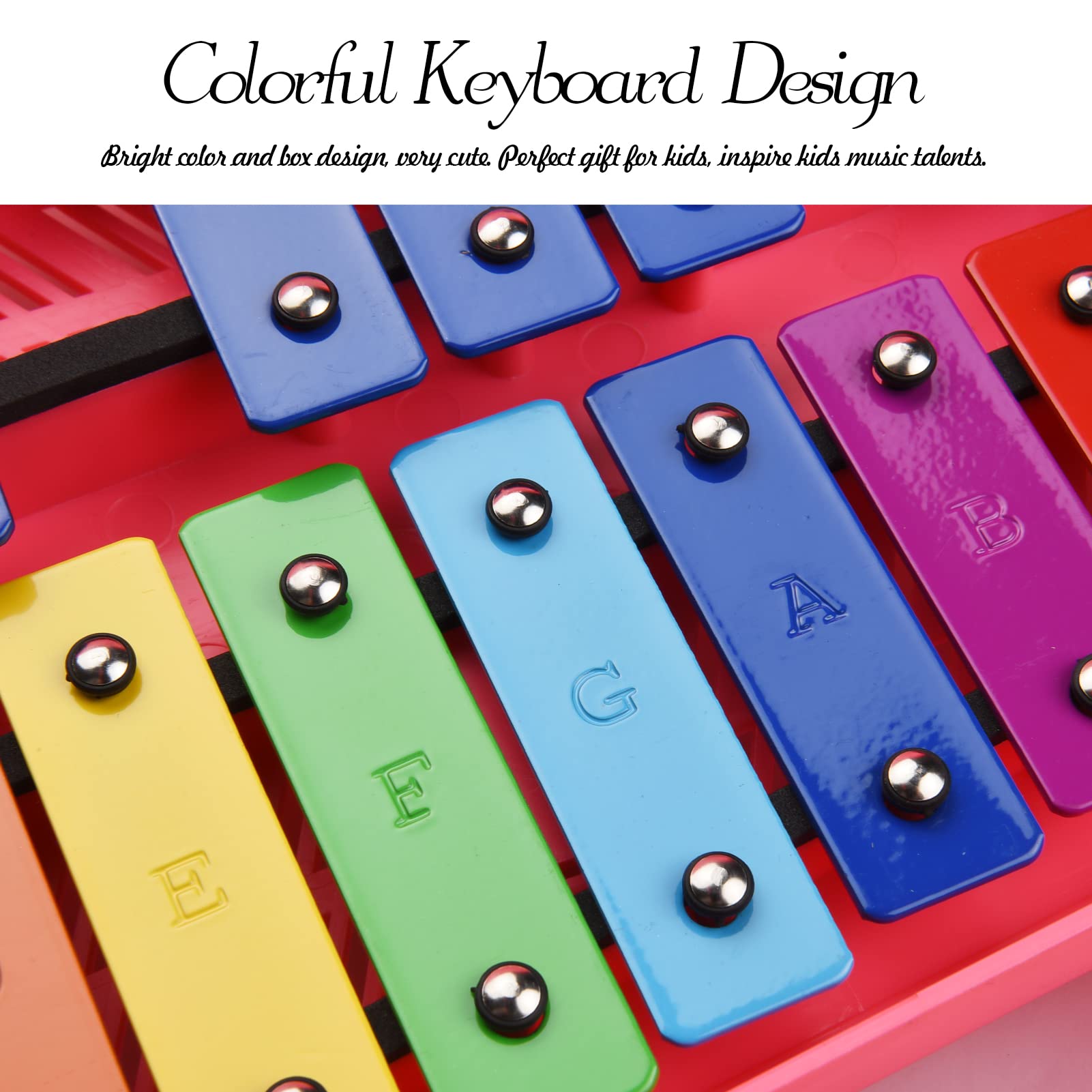 Btuty 25-Noten Glockenspiel Xylophon mit Koffer und 2 Schlägeln – Percussion Instrument GG Tonumfang, Aluminium Klangplatten, Tragbares Musik-Lehrinstrument (Rosa)