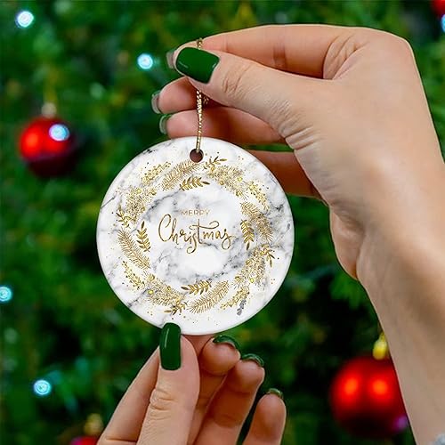 Miniatura 4 de Two-Side Printed Merry Christmas Marble Ceramic Christmas Ornament Novelty for Family Friends Kids Abstract Christmas Keepsake Pendants