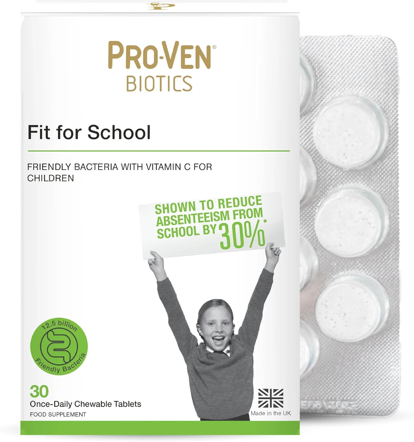 Pro-Ven Biotics Probiotics for Children Chewable Friendly Bacteria Tablets 12.5 Billion CFU for Kids Aged 4-16 with Vitamin C – 30 Day Supply – UK Made – Fit for School
