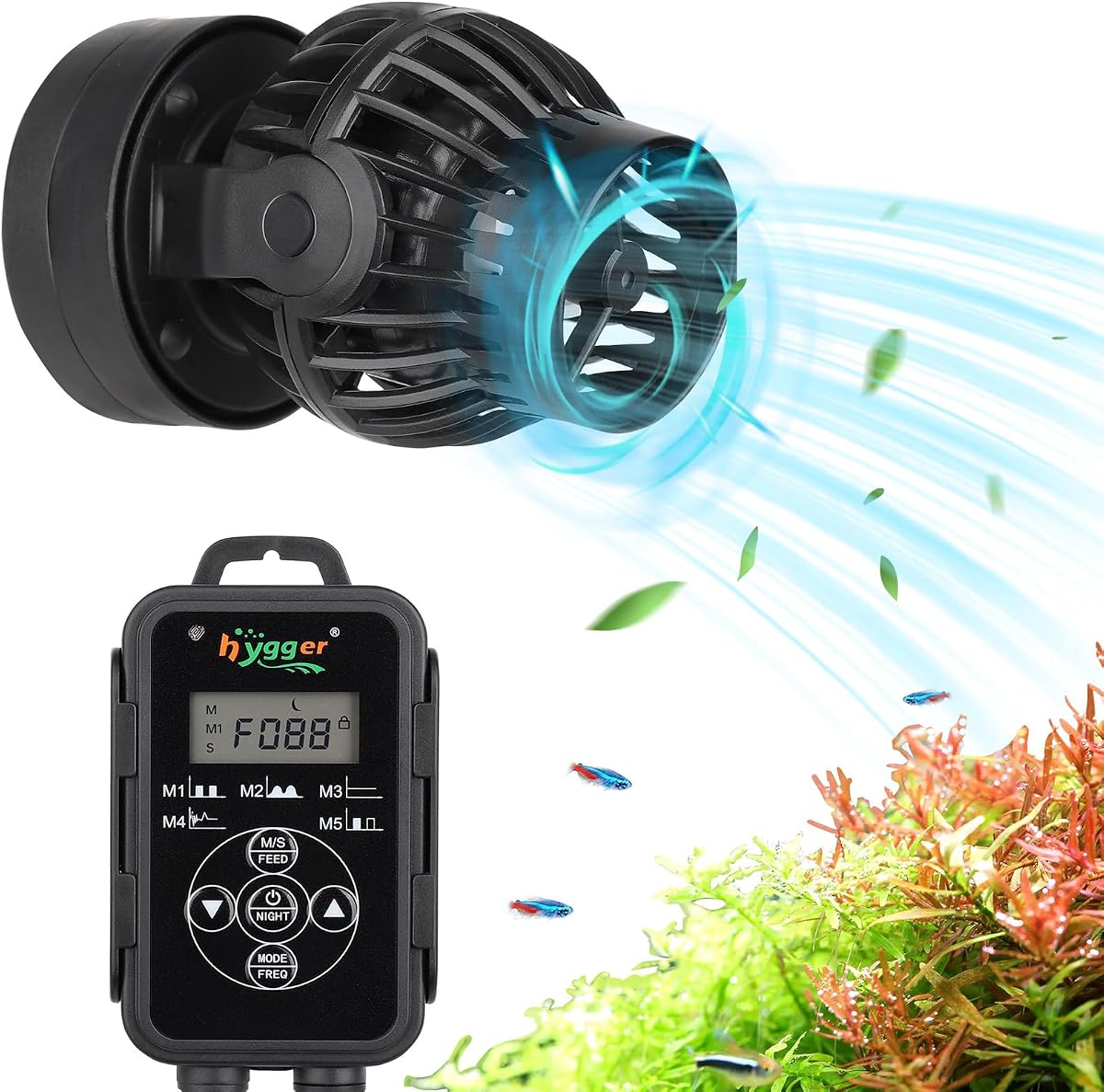 hygger Aquarium Wave Maker with Intelligent Controller, 5 Wave Modes Adjustable Water Flow, Magnetic DC 24V Quiet Aquarium Powerhead for Freshwater Saltwater Coral Reef Tank, 2200GPH