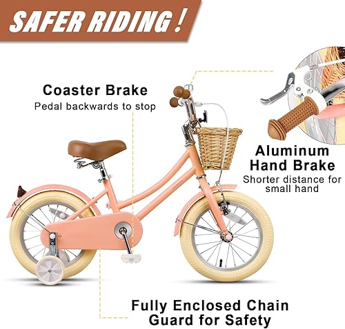 Miniatura 3 de Glerc Little Molly - Bicicleta de crucero retro para niños de 2 a 13 años de edad con cesta de mimbre y ruedas de entrenamientosoporte, varios