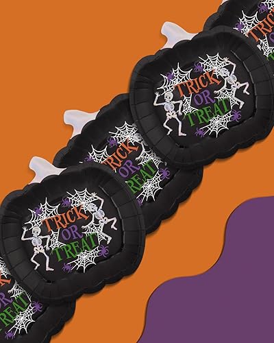 Miniatura 4 de xo, Fetti Platos de calabaza de Halloween Trick or Treat  25 unidades, 9 pulgadas  Decoraciones de fiesta de Halloween, suministros de telaraña,