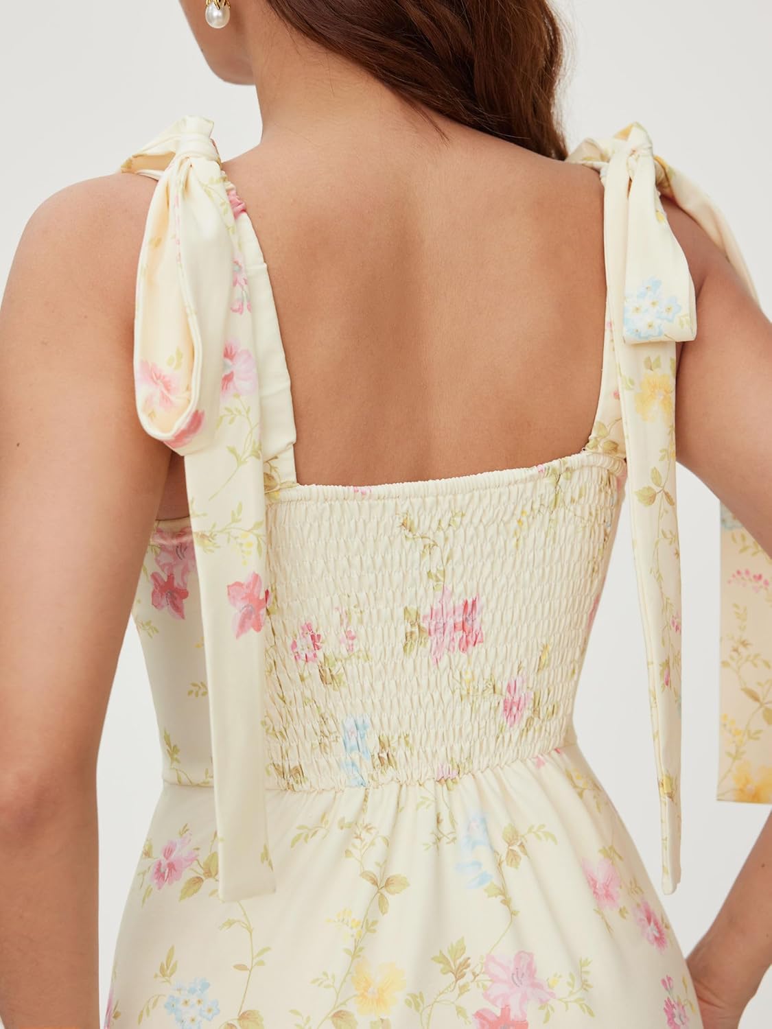 CIDER Sundresses for Women Floral Midi Boho Dresses Square Neck Bow Tie Cute Casual Dress Wedding Guest Dresses