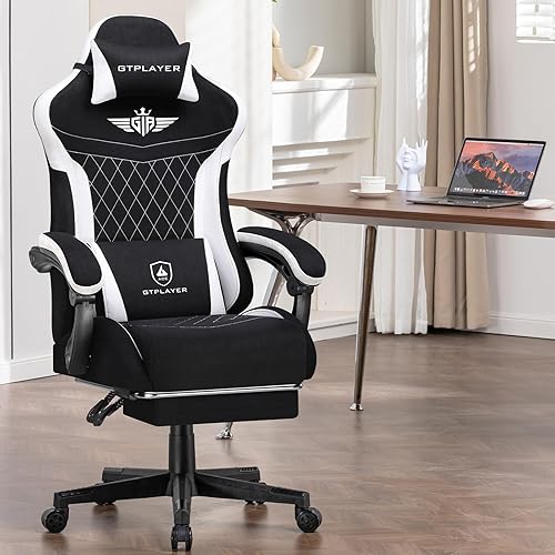 Miniatura 9 de GTPLAYER Silla para videojuegos, sillas de videojuegos con reposapiés y soporte lumbar, silla de computadora para adultos con respaldo extendido,