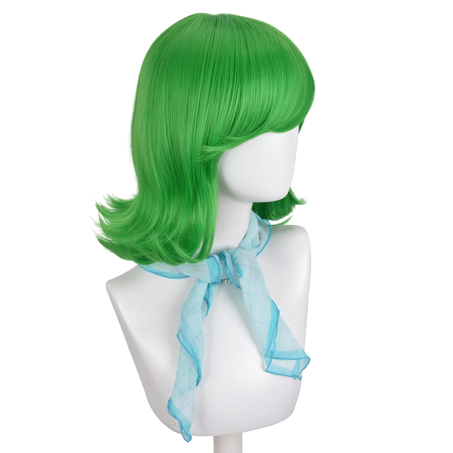Disgust Green Wig Shoulder Wavy Cosplay Wigs Bob Wig With Bangs for Halloween Party Green Dress Up for Coser Synthetic for Daily Peluca