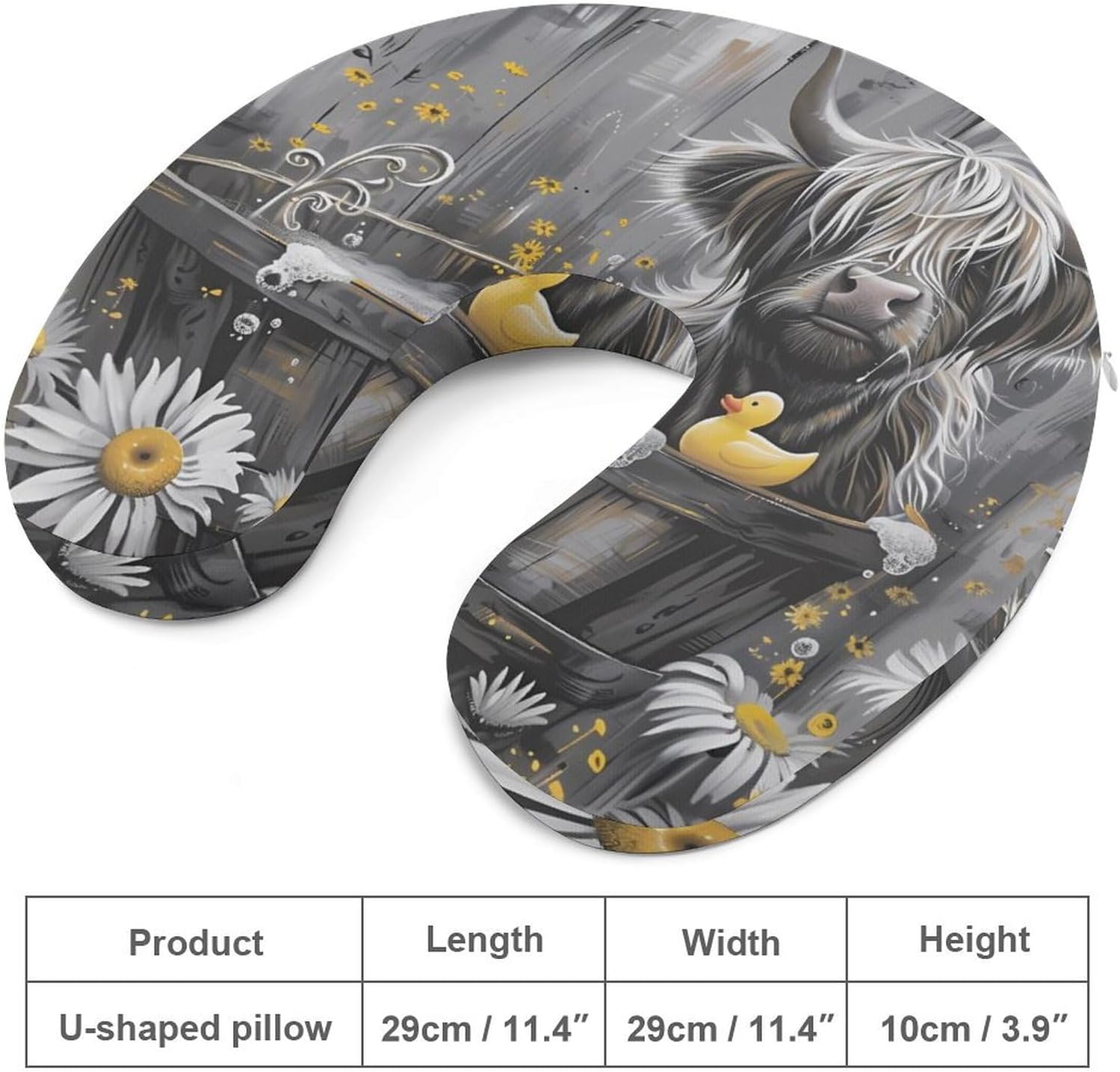 Highland Cow in Bathtub Rubber Duck Funny Travel Pillow U Shaped Memory Foam Neck Pillows Portable for Flight Car Home Office