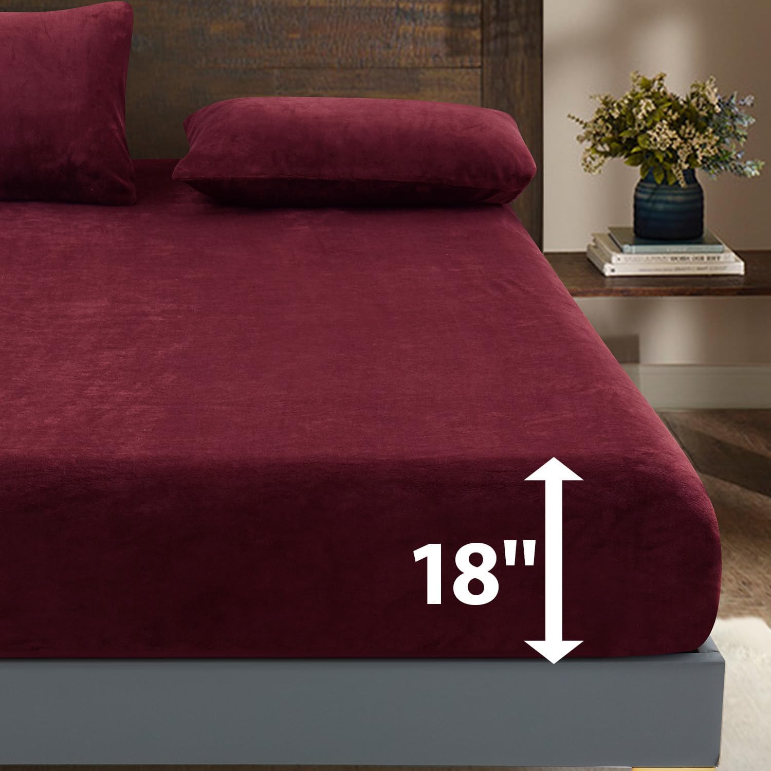Velvet Plush Sheet Set(Include 1 Fitted Sheet & 2 Pillowcases)-Truly Soft Milk Fluff Fitted Sheet with 18'' Deep Pocket-Breathable Anti-Static Luxury Velvet Sheet (Wine Red, Full)
