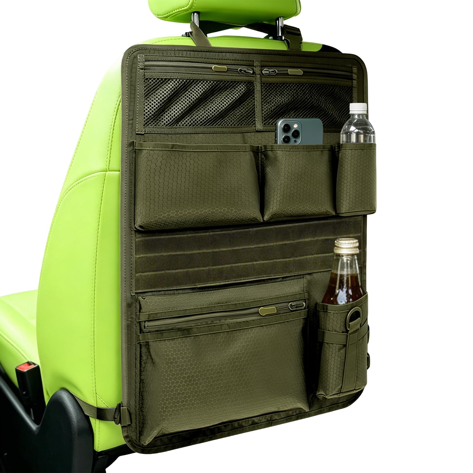 Borsa tattica per sedile auto, verde oliva, 42 x 62 cm, per SUV, MPV | Borsa tattica per zaino in tessuto Oxford, 42 x 62 cm, per auto, SUV, MPV, ideale per viaggi e pendolari.