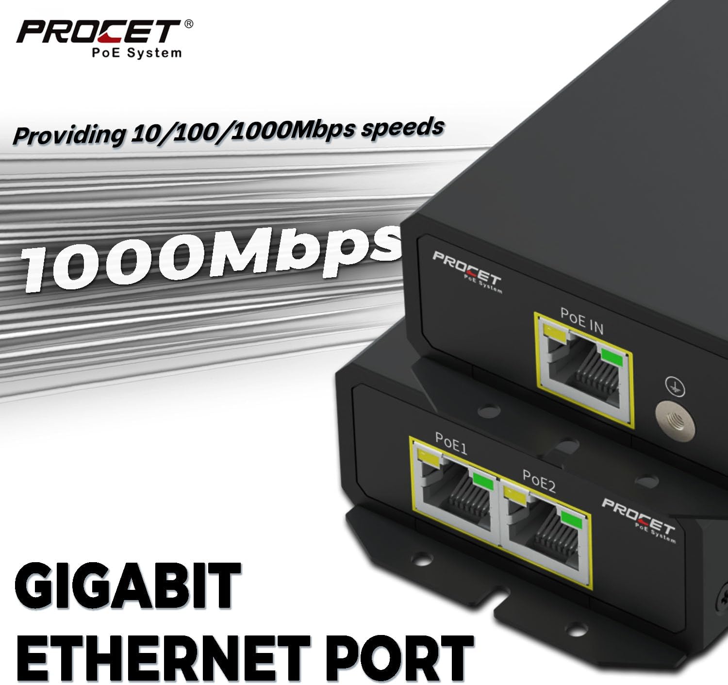 PROCET Gigabit PoE Extender, 1 in 2 Out Ethernet Splitter, 2×IEEE802.3at/PoE+ Output (Total 60W) & 1×IEEE802.3bt/PoE++ Input, 10/100/1000Mbps, IP40, -40°F to 149°F, 6kv Surge Protection, PT-PEX02GB