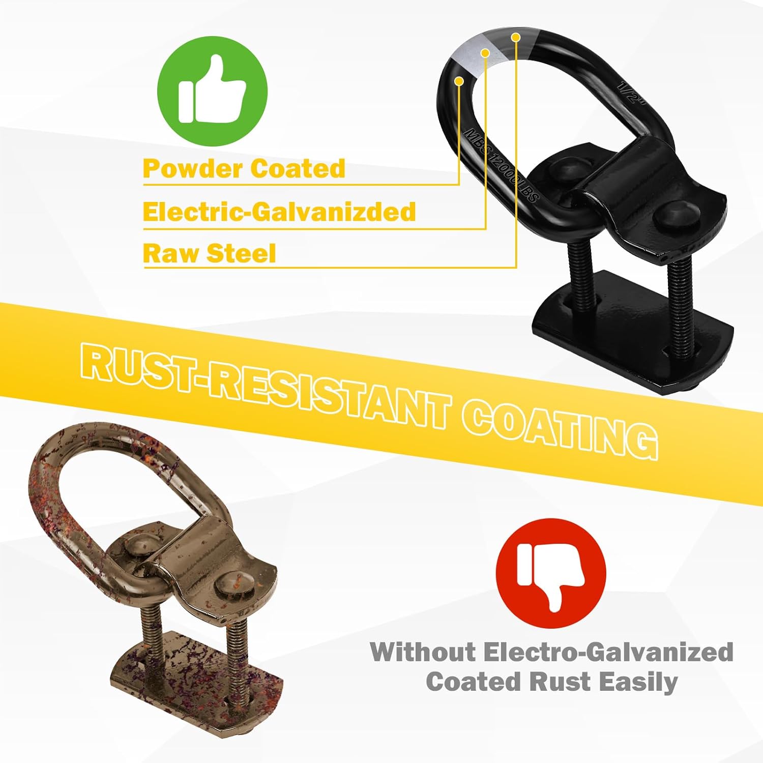 8-Pack 1/2-Inch Heavy Duty Bolt-On Forged D-Ring Shackles - 12,000Lbs Breaking Strength Truck Bed Anchors, Cargo Tie Down Hooks for Trailers, Trucks & Cargo Securement (Black) - Image 7