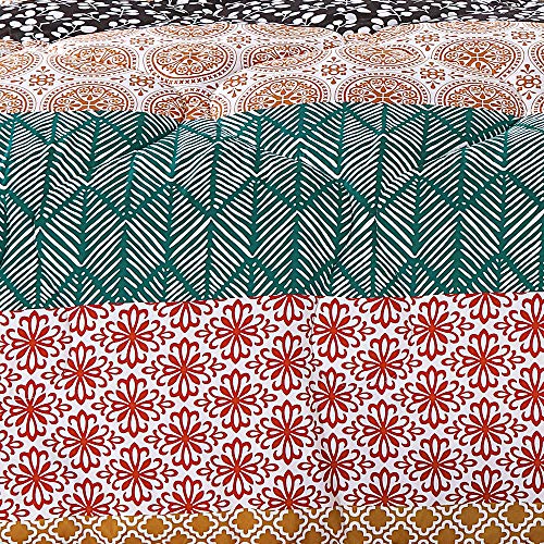 Lush Decor Bohemian Stripe Comforter-Colorful Pattern Boho Style Reversible 7 Piece Bedding Set, King, Turquoise & Orange #TOP4