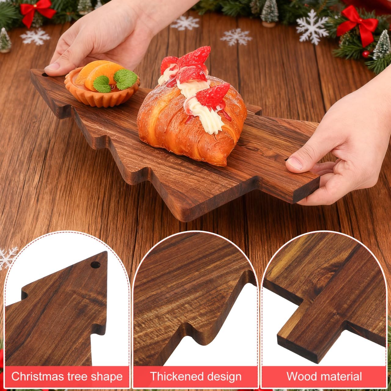 Luxshiny Christmas Tree Charcuterie Board: 15Inch Wooden Cutting Board Xmas Tree Serving Platter for Cheese Fruit Bread Snack Dessert Candy Sushi