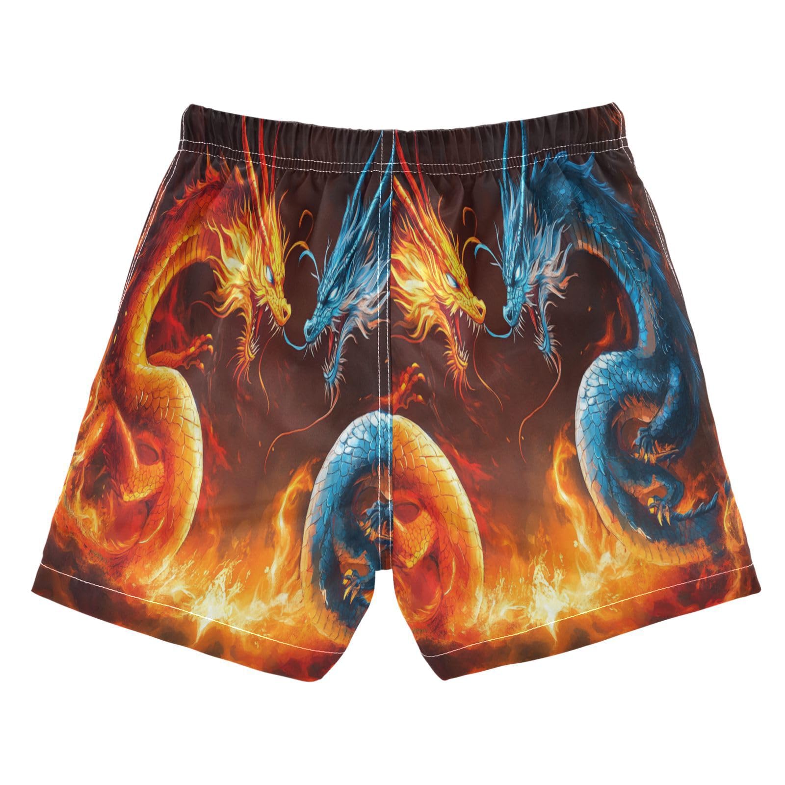 Boys Swim Trunks Toddler Swim Shorts Little Boys Swimwear Two Angry Fire Dragon Bathing Suit Swimsuit Multi