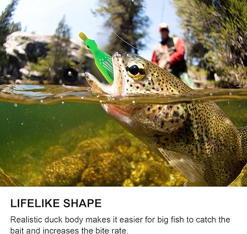 Miniatura 9 de Topwater - Juego de 5 señuelos para pato, diseño realista de pato flotante de goma 3D con ganchos para cebo de pesca de lubina, material ligero y