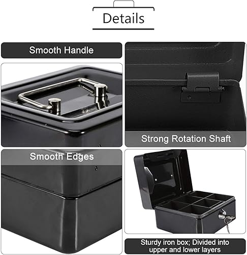 Miniatura 4 de Caja de dinero mediana de 5.9 x 4.72 x 2.95 pulgadas, caja de dinero portátil de acero para el hogar con bandeja de dinero para caja de seguridad