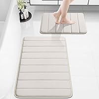 Vista 74 de Buganda Juego de 2 tapetes de baño de espuma viscoelástica y tapete para inodoro en forma de U, lavable a máquina, suave, antideslizante, Negro