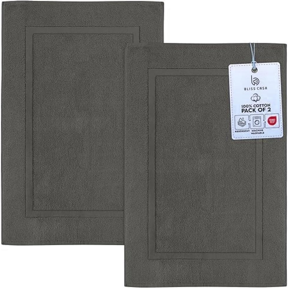 Bliss Casa - Bath Mats (2 Pack, 50 x 80 cm) - 1000 GSM Bathroom Mat for Toilets, Super Soft and Extra Absorbent Floor Mats For Elegant Look (Grey)